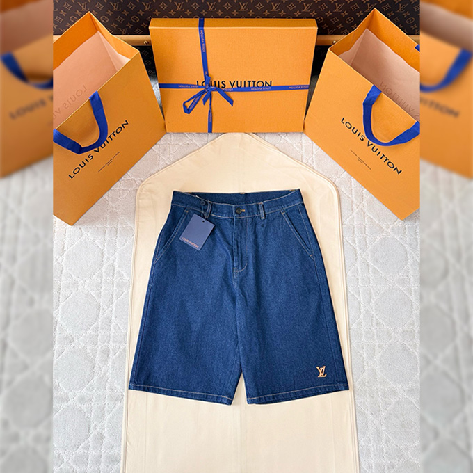 lv louis vuitton indigo denim shorts
